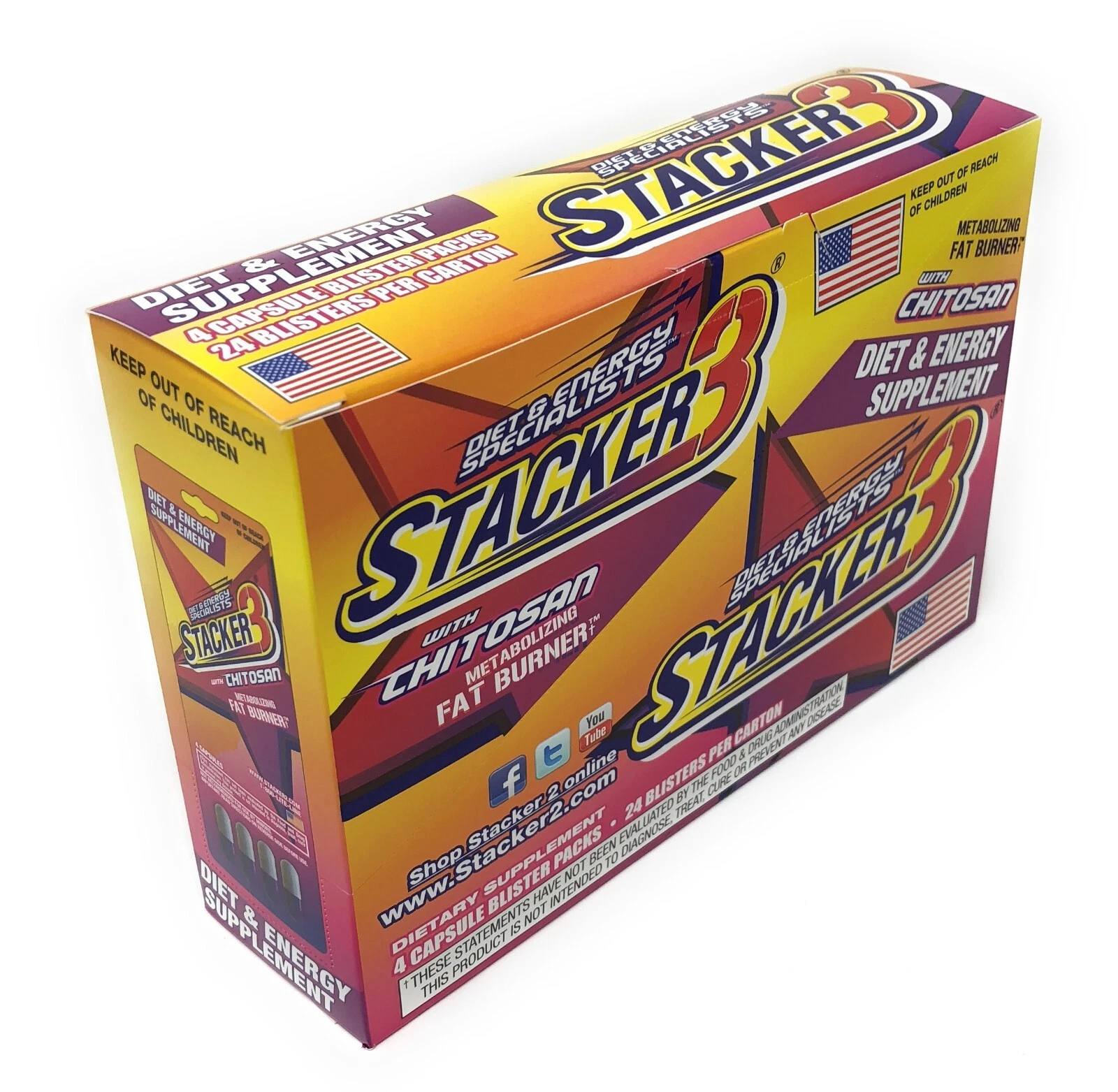 Stacker 3 Blisters packs 24x4ct (96ct) Weight Loss & Energy Supplement Exp 6/26