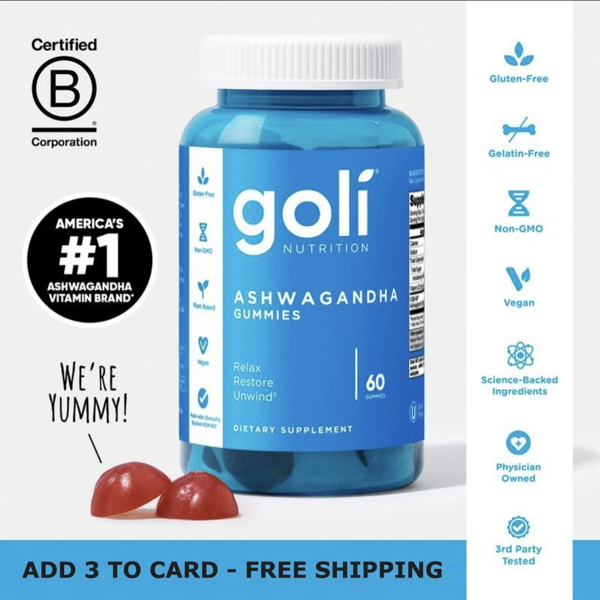 Ashwagandha & Vitamin D Gummy - 60 Count - Mixed Berry, KSM-66, Vegan, Plant Bas