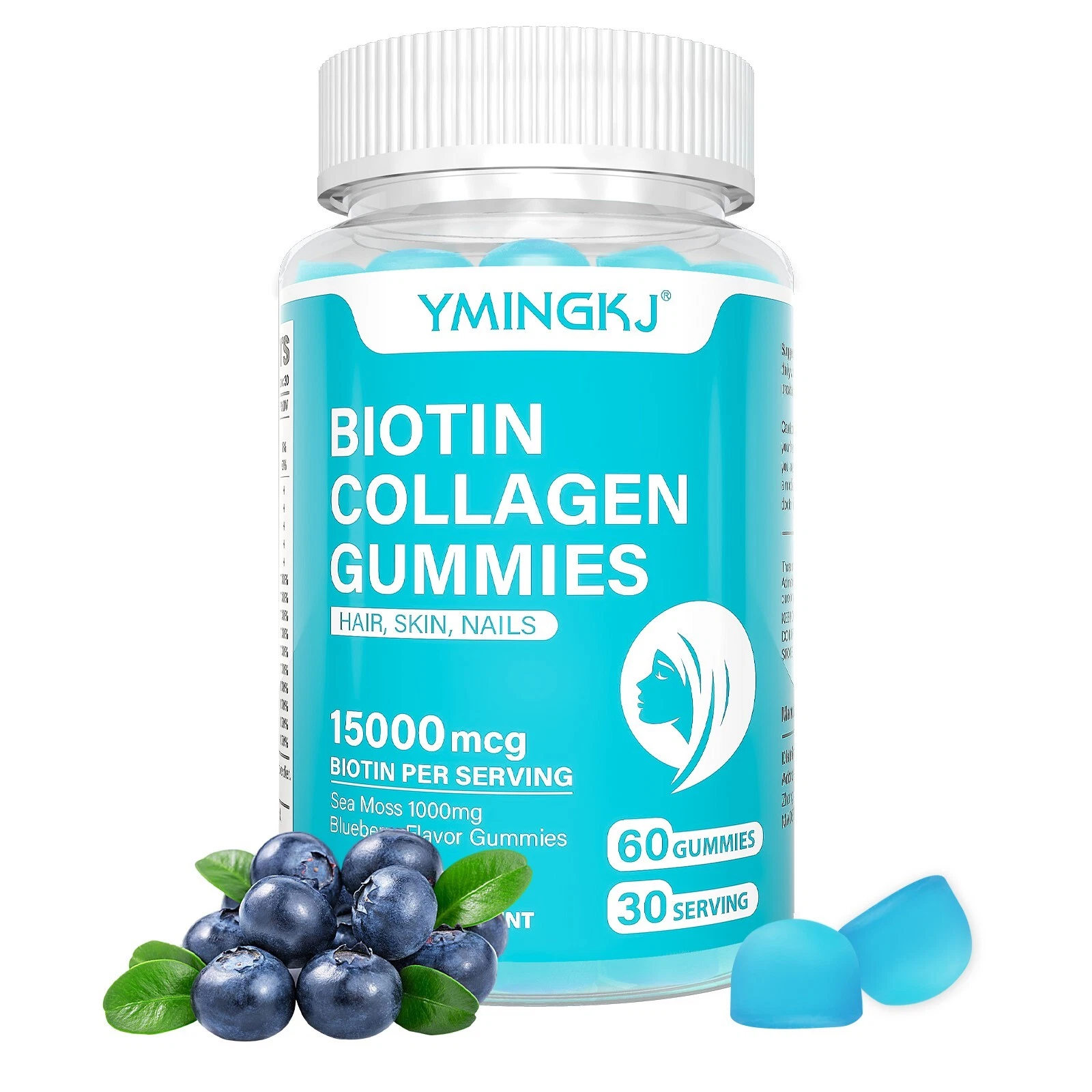 Hair, Skin & Nail Gummies 60ct Strong Faster Growth Vitamin D Biotin Supplement