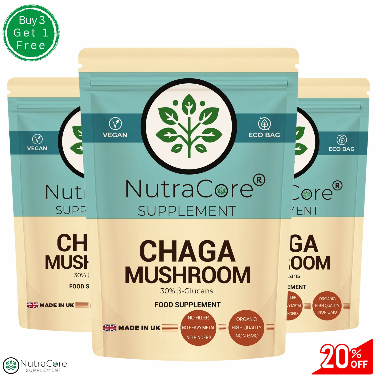 Chaga Mushroom Extract Capsules 3000mg - 200mg Polysaccharides Strong Vegan