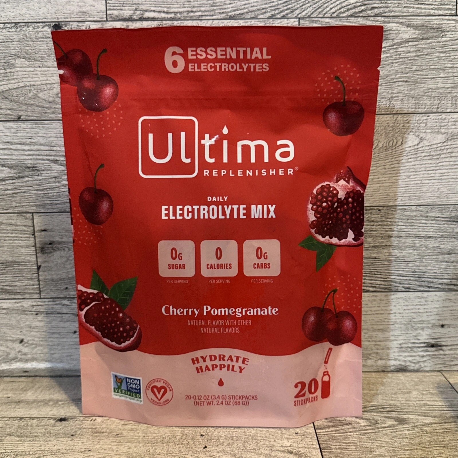 Ultima REPLENISHER, Electrolyte Mix, CHERRY POMEGRANATE, 20 StickPacks, 10/25