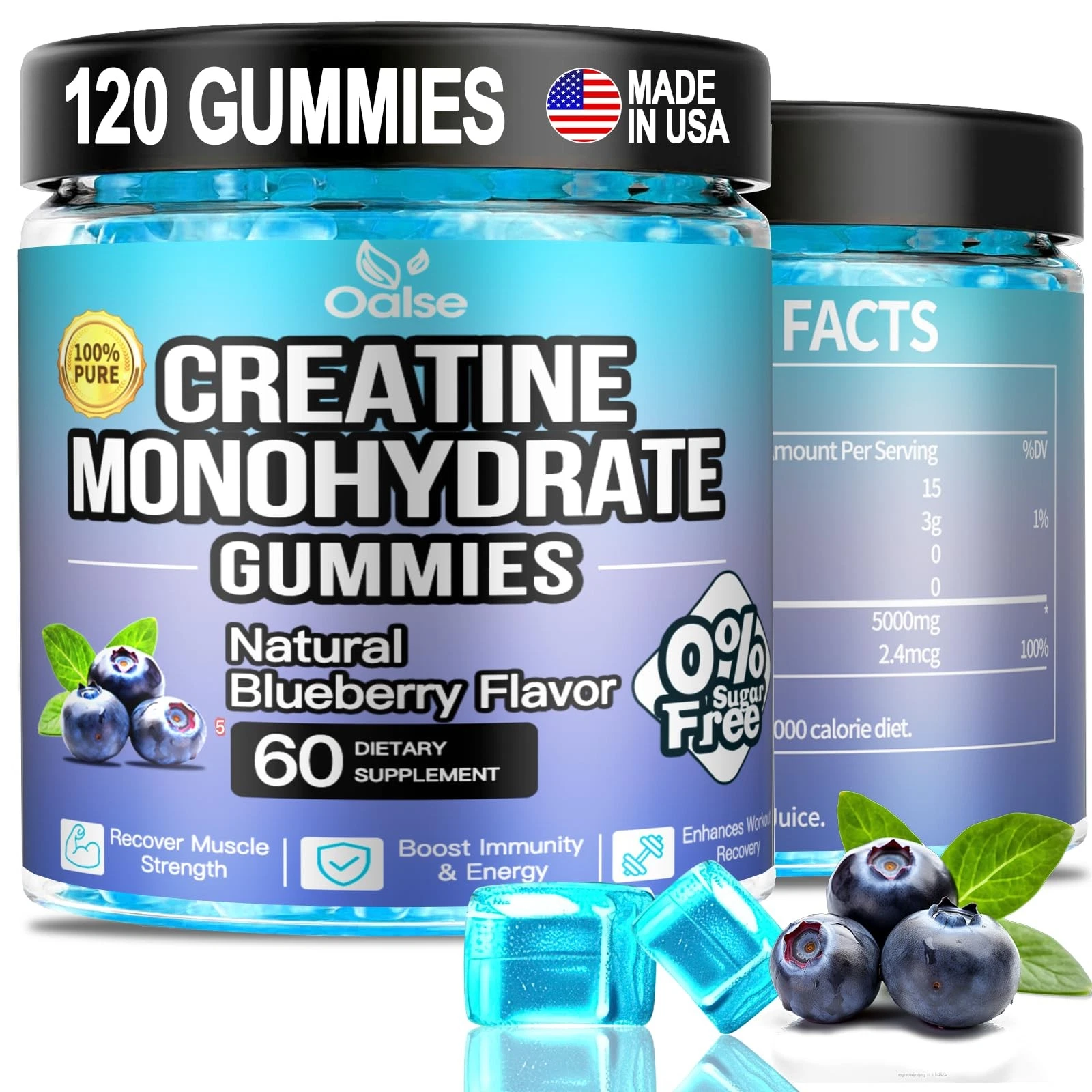 (2Pack，120 Count) Creatine Monohydrate Gummies for Men & Women 5000mg, Chewab...