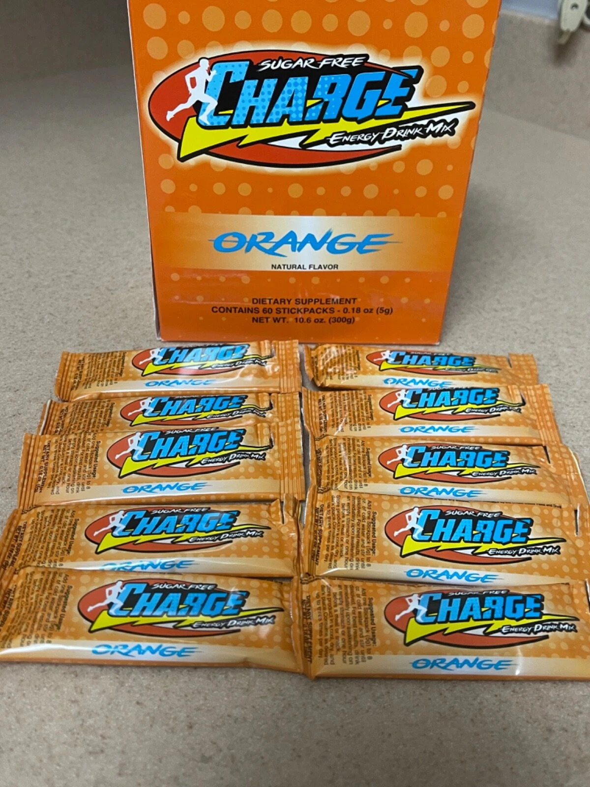 OMNITRITION Charge Trial Travel Single Packets QTY 10 Orange Energy Sugar Free