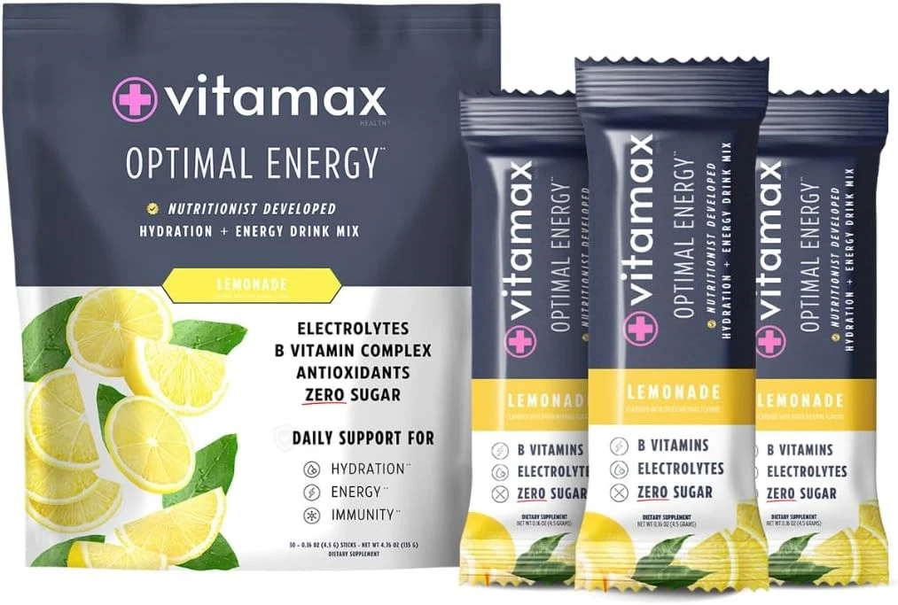Vitamax Health Optimal Energy Lemonade Electrolyte Drink Mix Sticks 30 Servings