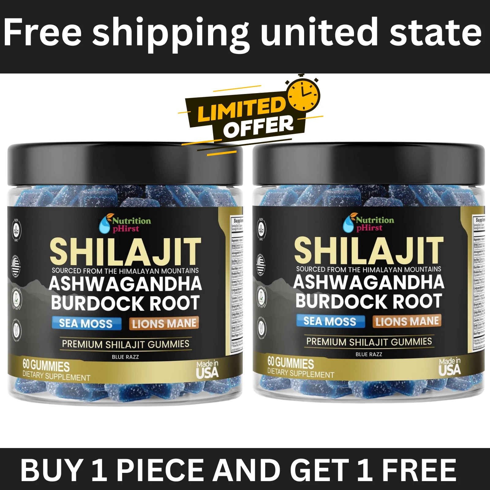 Organic Shilajit Gummies 1000Mg Sea Moss 400Mg, Ashwagandha 1000Mg 105+ Trace