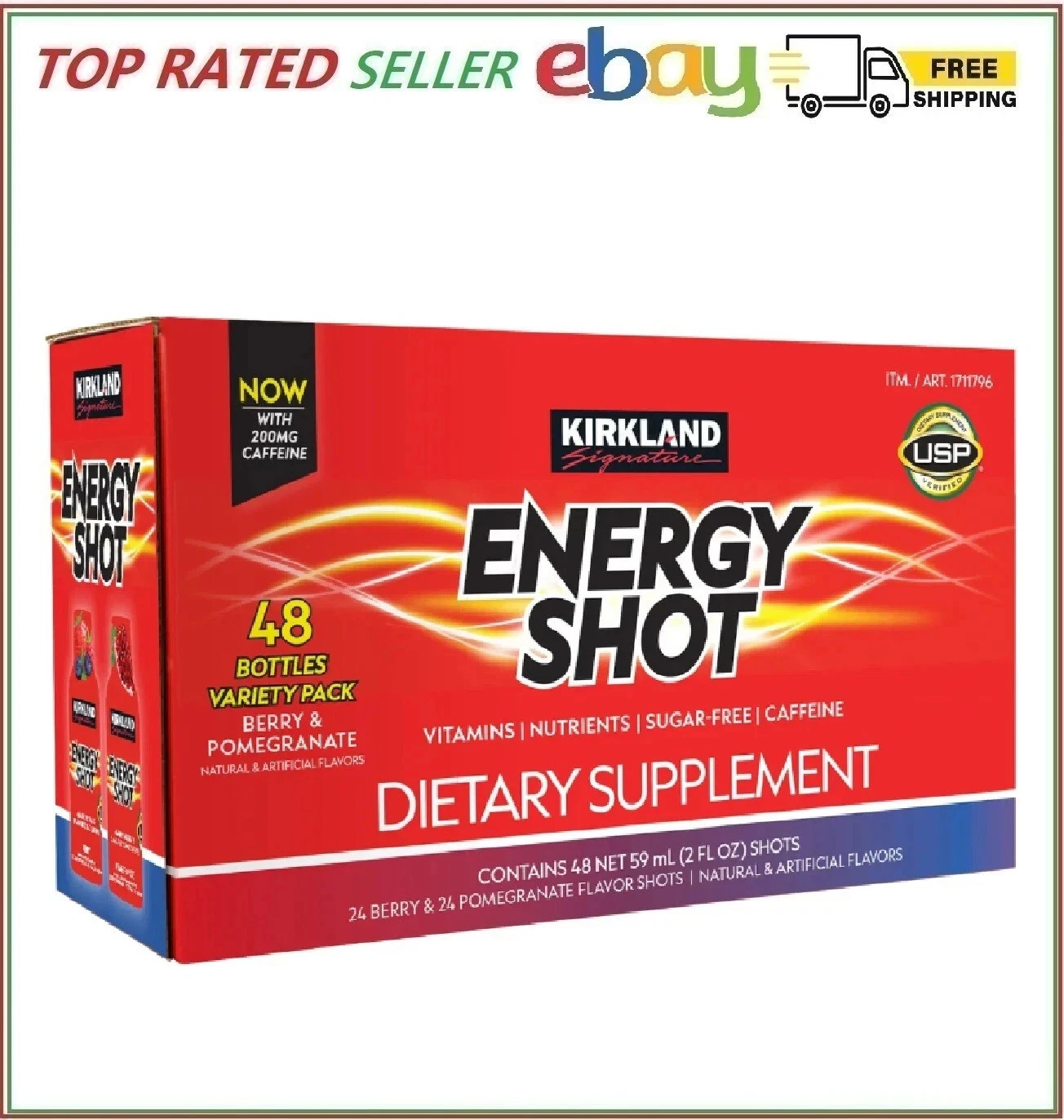 Kirkland Signature Energy Shot, 48 Bottles, 2 Ounces Each, 2 Flavor Variety Pack