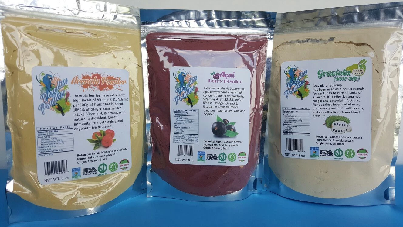 ACAI POWDER ACEROLA CAMU-CAMU GRAVIOLA GUARANA Freeze Dried PARADISE POWDER