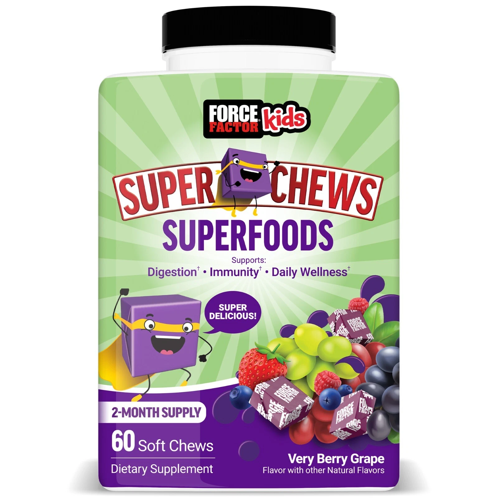 FORCE FACTOR Kids Superfood Super Chews, Vitamins and Immune Support Supplement
