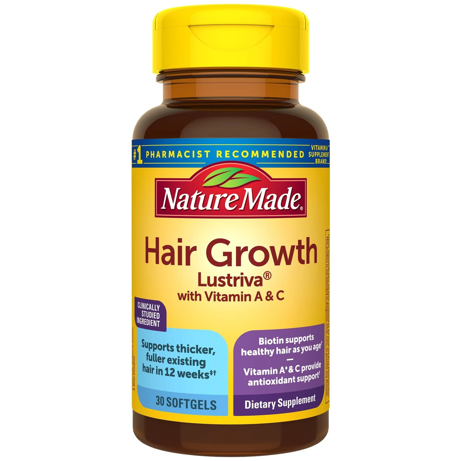 Nature Made Hair Growth Softgels with Lustriva, Biotin, Vitamin C & A, Support