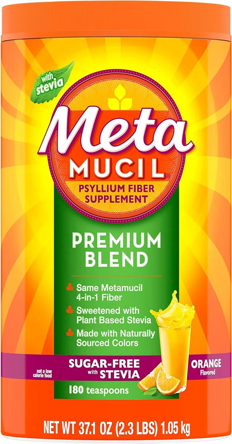 Metamucil Orange Premium Blend Daily Fiber Drink with Stevia, Sugar Free, 2.3lbs