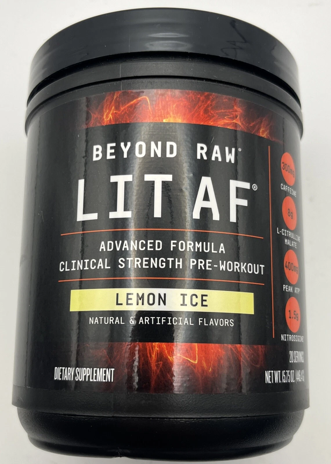 Beyond Raw LIT AF | Clinical Strength Pre-Workout Powder, Lemon Ice, 20 Servings