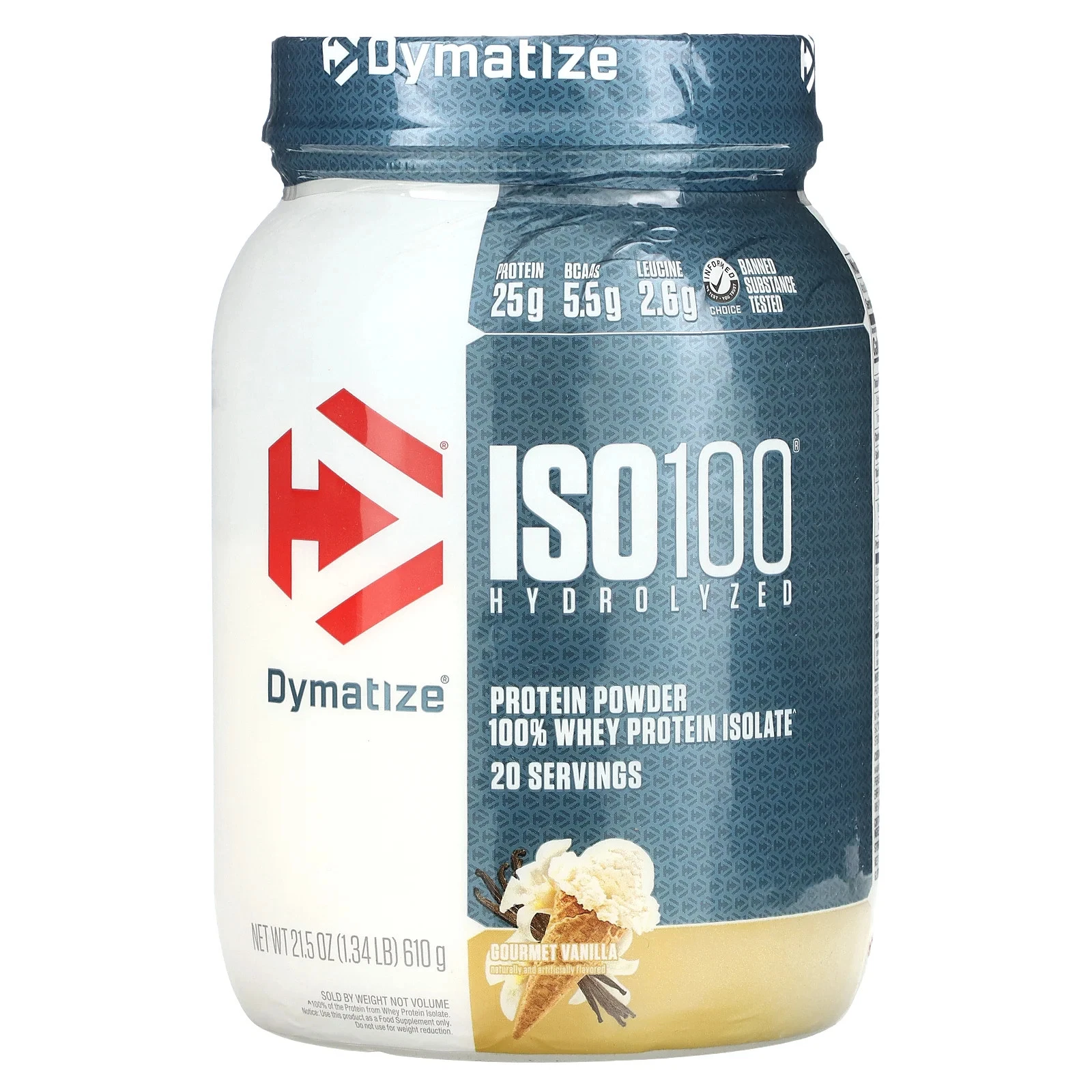 ISO100® hidrolizado, aislado de proteína de suero 100 %, vainilla gourmet, 1,34 lb (610 g)