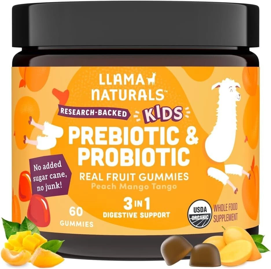 Llama Naturals Kids Probiotic with Prebiotic Fiber Vegan Organic Prebiotics a...