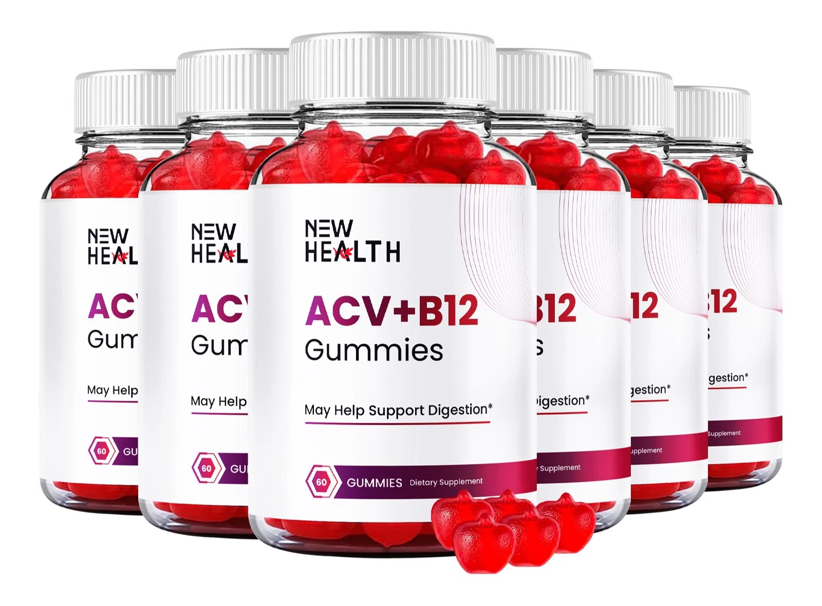 (6팩) 새로운 건강 고급 ACV + B12 Gummies 체중 감량을 지원