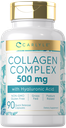 Collagen with Hyaluronic Acid 500mg | 90 Capsules | Hydrolyzed | by Carlyle