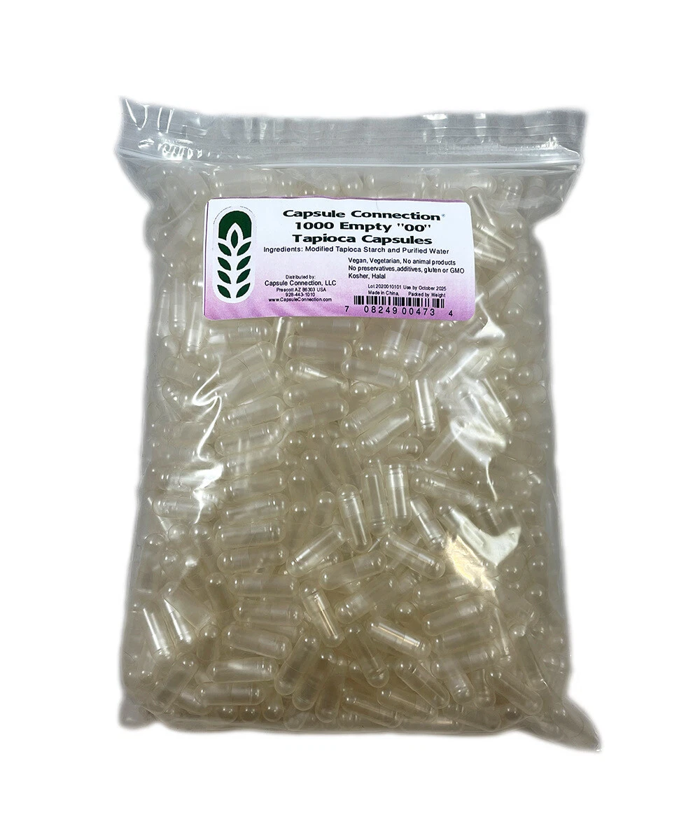 Pullulan VEGAN Vegetable Empty Capsules 1000 Count - Size 00 Kosher, Tapioca USA