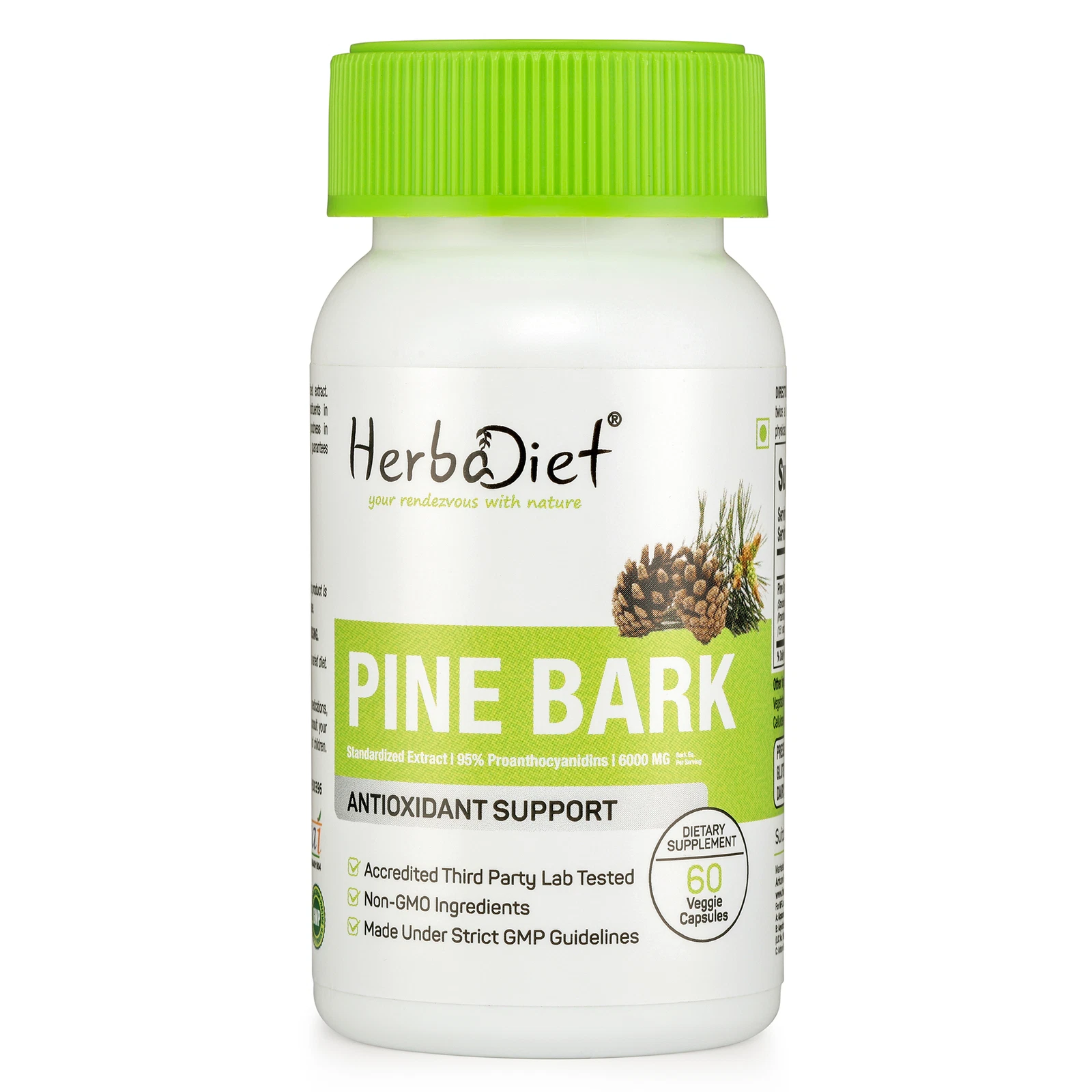 Pine Bark Extract Capsules (6000mg eq) 95% Proanthocyanidins Veg Immune Support
