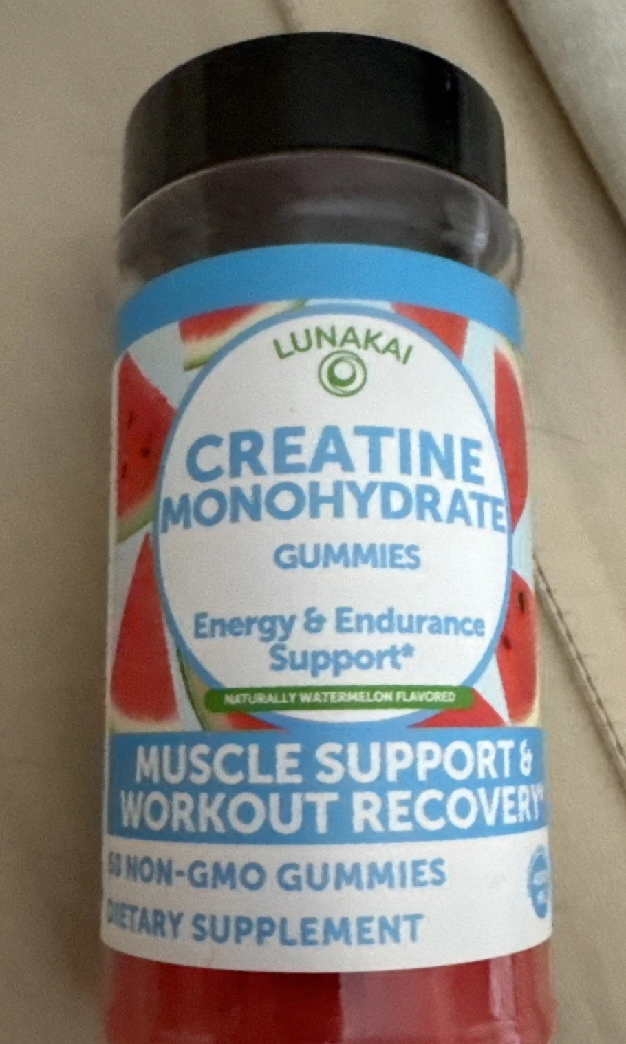 Lunakai Creatine Monohydrate 60 Gummies Non-GMO Muscle Support Watermelon Flavor