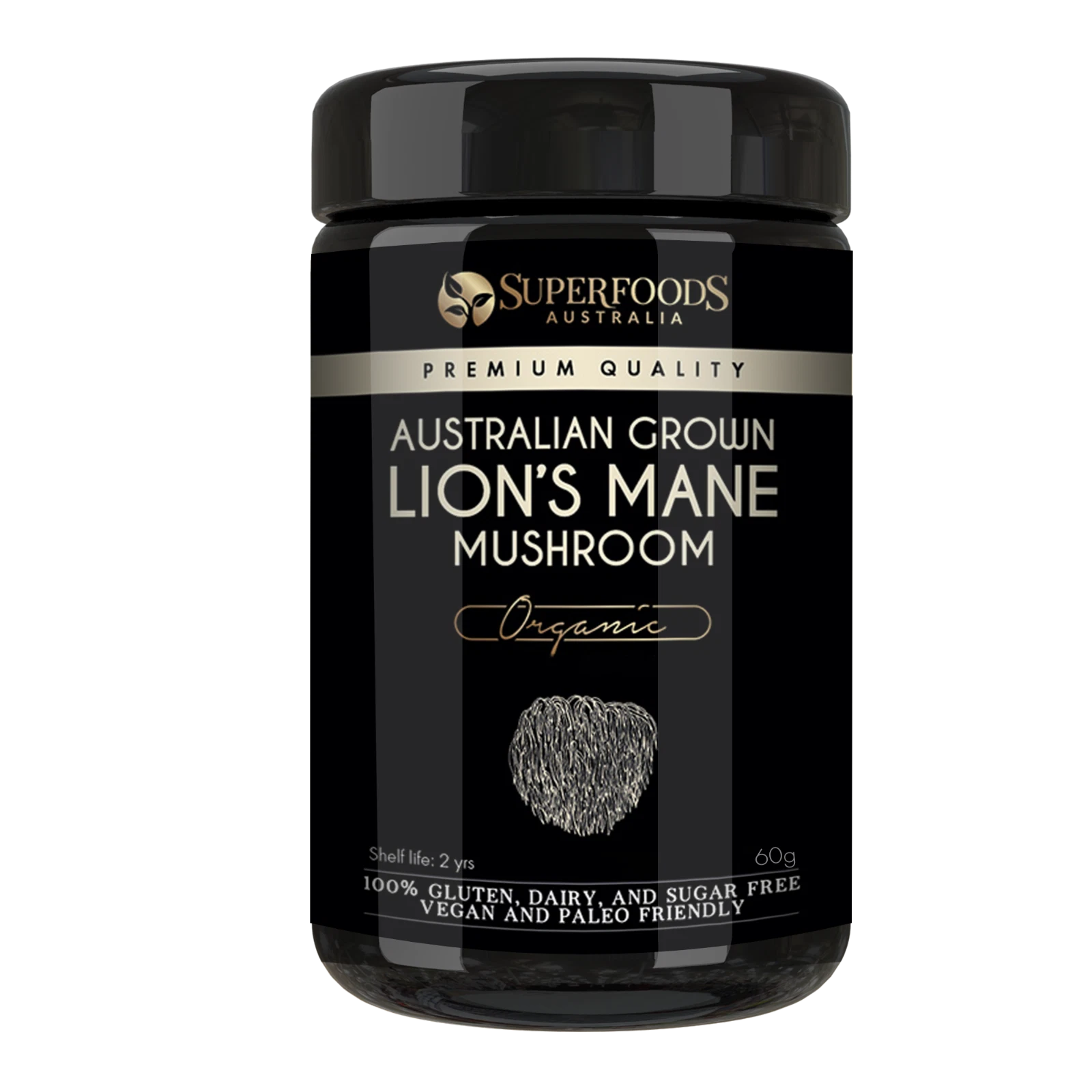 Australian Grown Lion's Mane Mushroom Powder 60g - Miron Glass Jar Free Express!