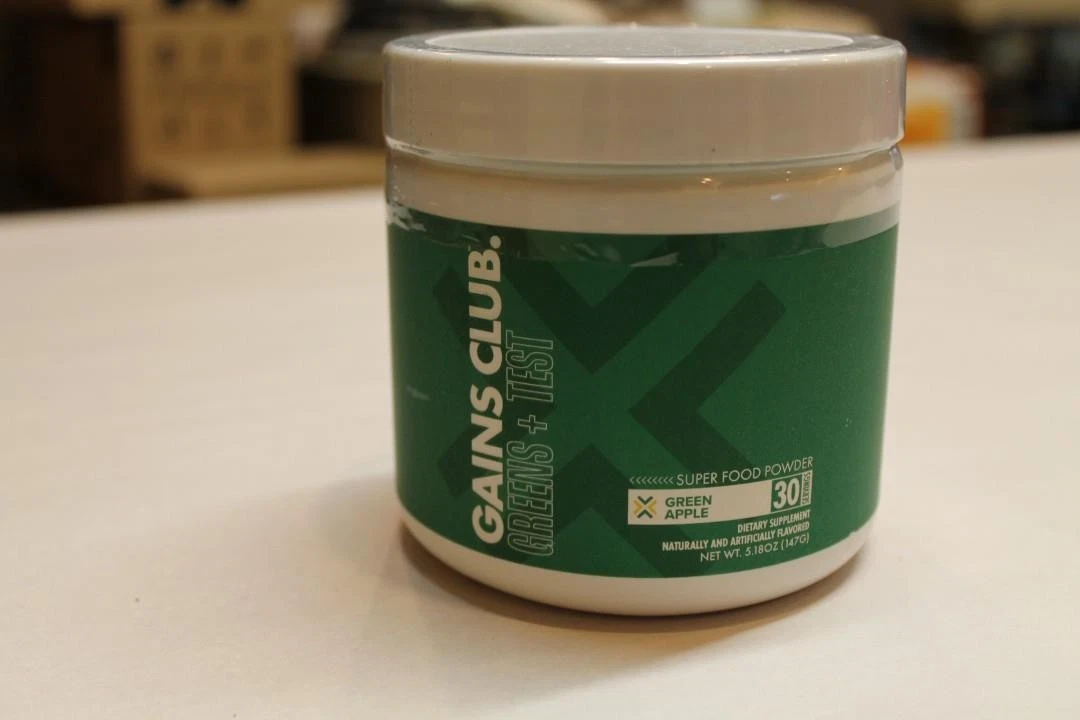 Gains Club Greens + Test Super Food Powder Green Apple 30 Svgs. 7/26 NEW