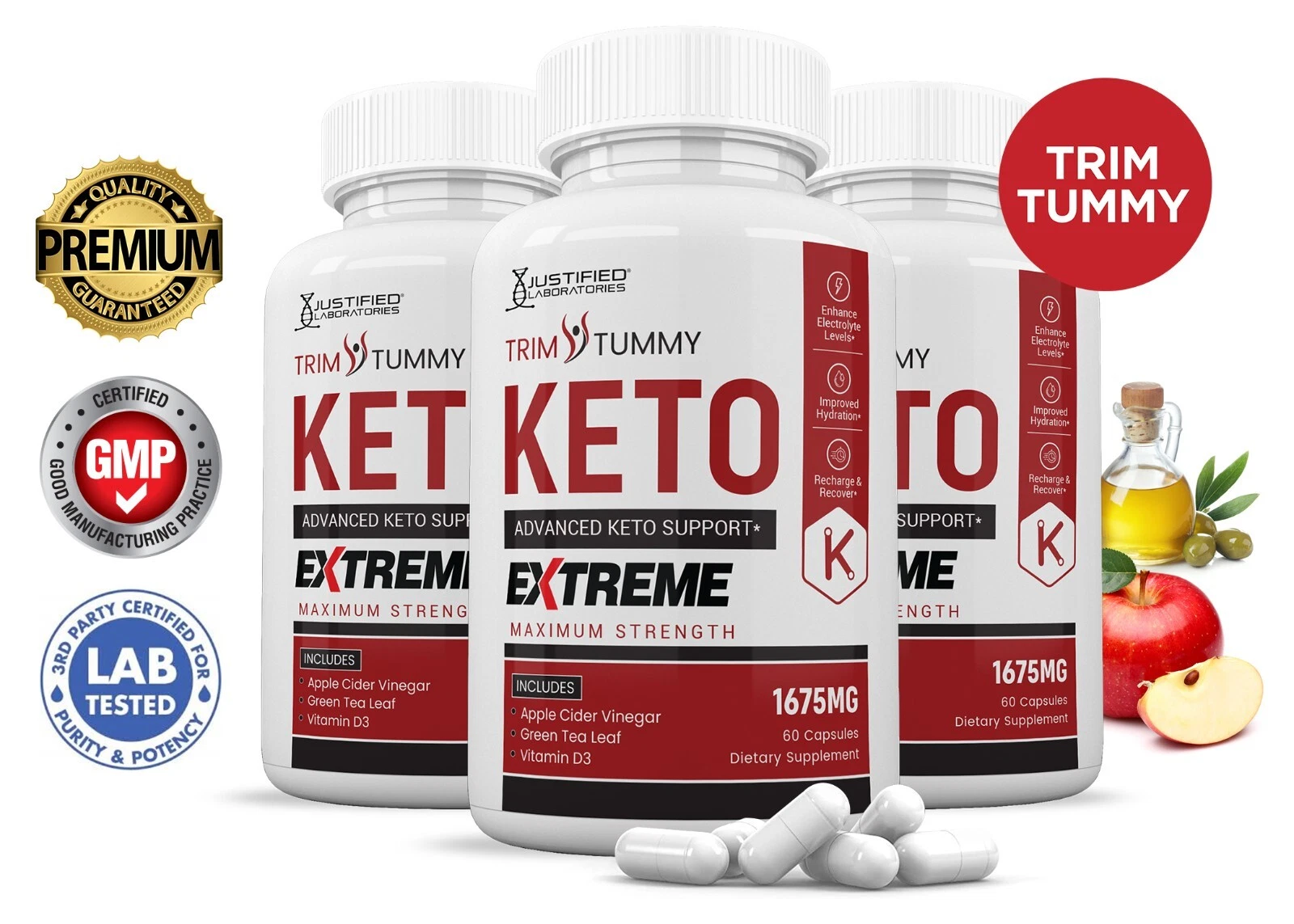 Trim Tummy Keto ACV Extreme Pills 1675 MG Stronger Than Gummies Keto Support 3Pk