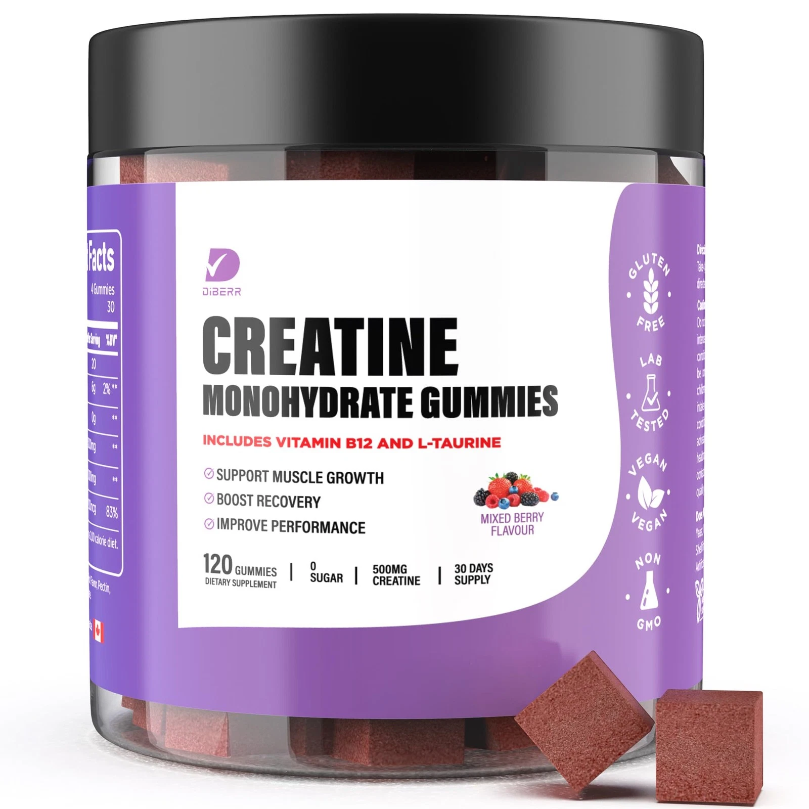 DIBERR Creatine Gummies - Creatine Monohydrate Gummies for Men & Women - 5g of