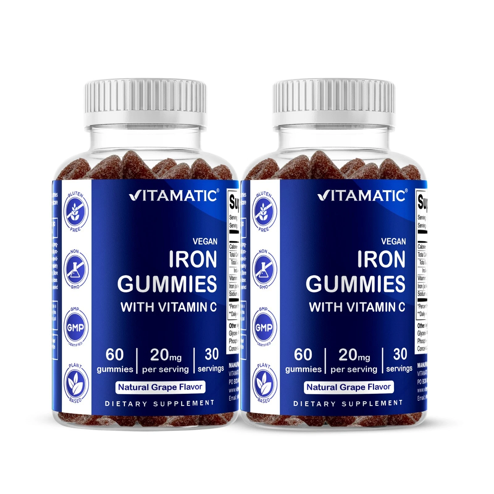 Vitamatic Iron Gummies Supplement - 20mg Serving - 60 Gummies pack of 2