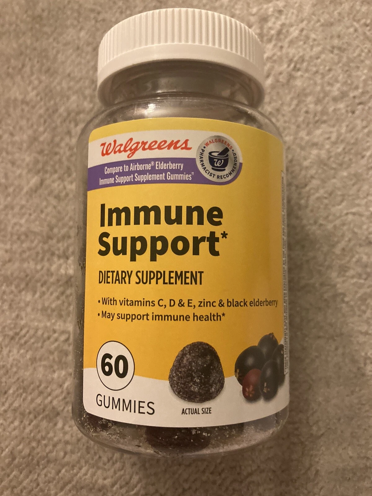 Walgreens 60 CT Immune Support Dietary Supplement Black Elderberry Gummies