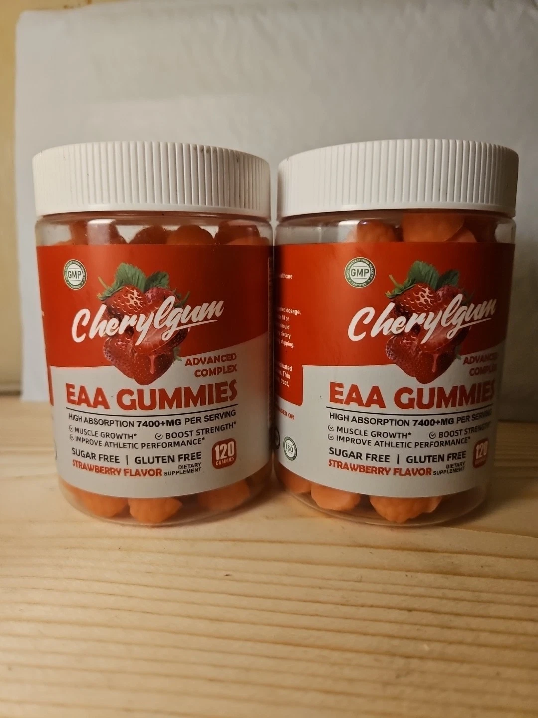 2 Pack- 120-count jars cherylgum advanced complex vegan eaa gummies strawberry