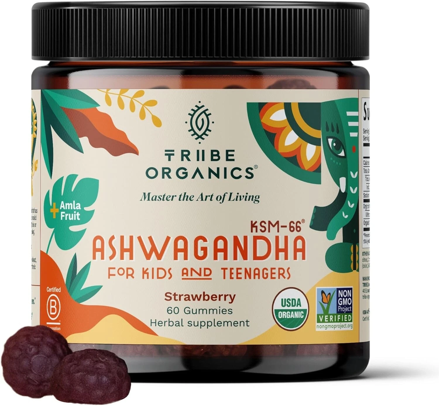 60 Gummies Tribe Organics Ashwagandha KSM-66 Gummies for Kids/Teens EXP 05/2026
