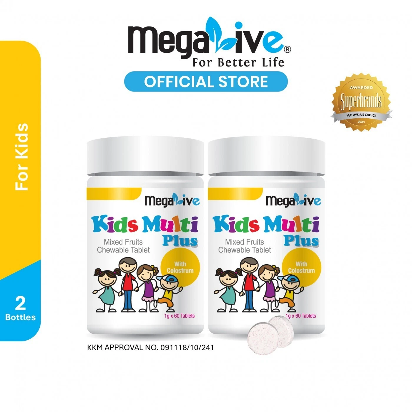 MegaLive Kids Multi Plus Chewable Tablets ( 2 X 60s ) Vitamin Supplements