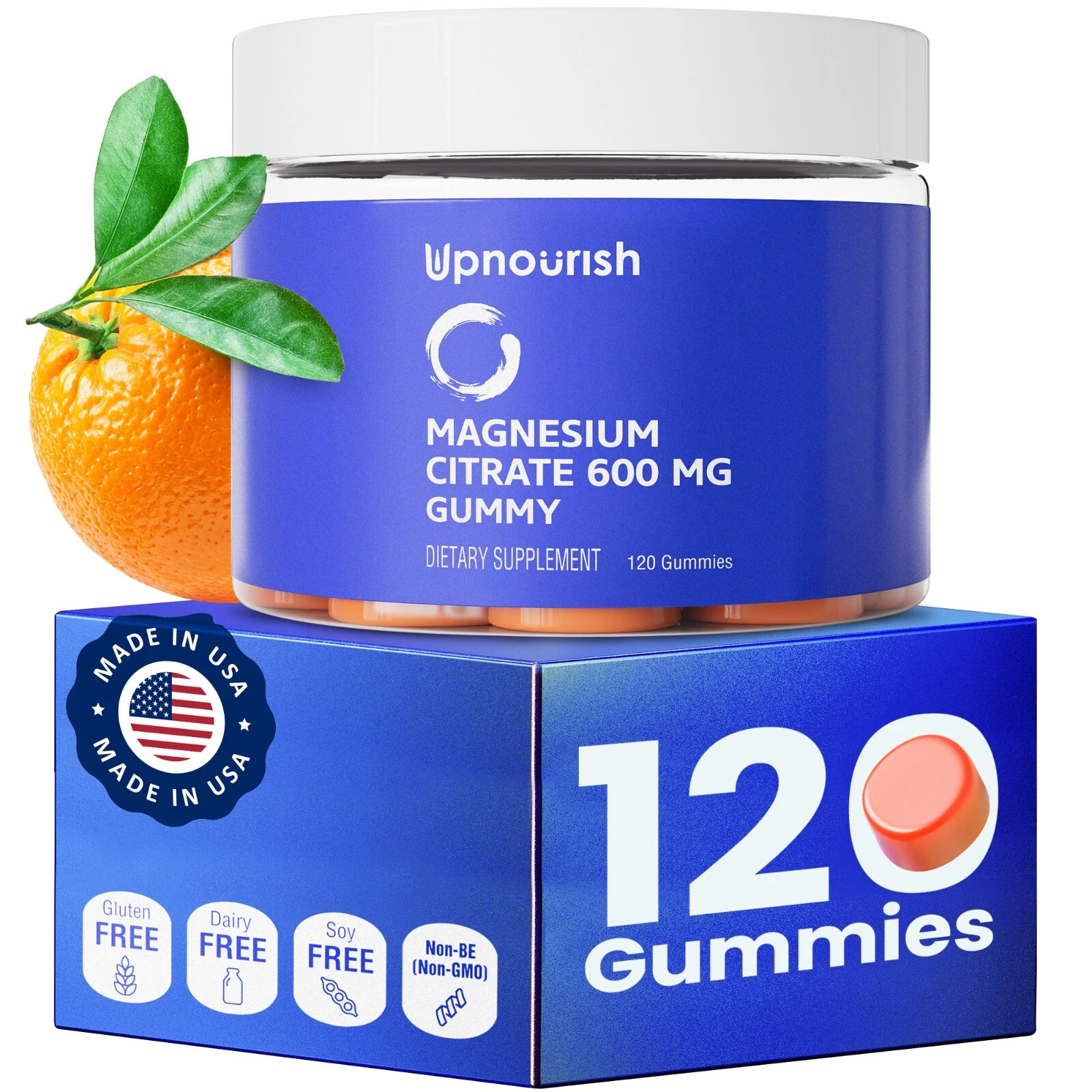 magnesium citrate Gummy 600mg for Calm, Sleep, Constipation Orange Flavor 120ct