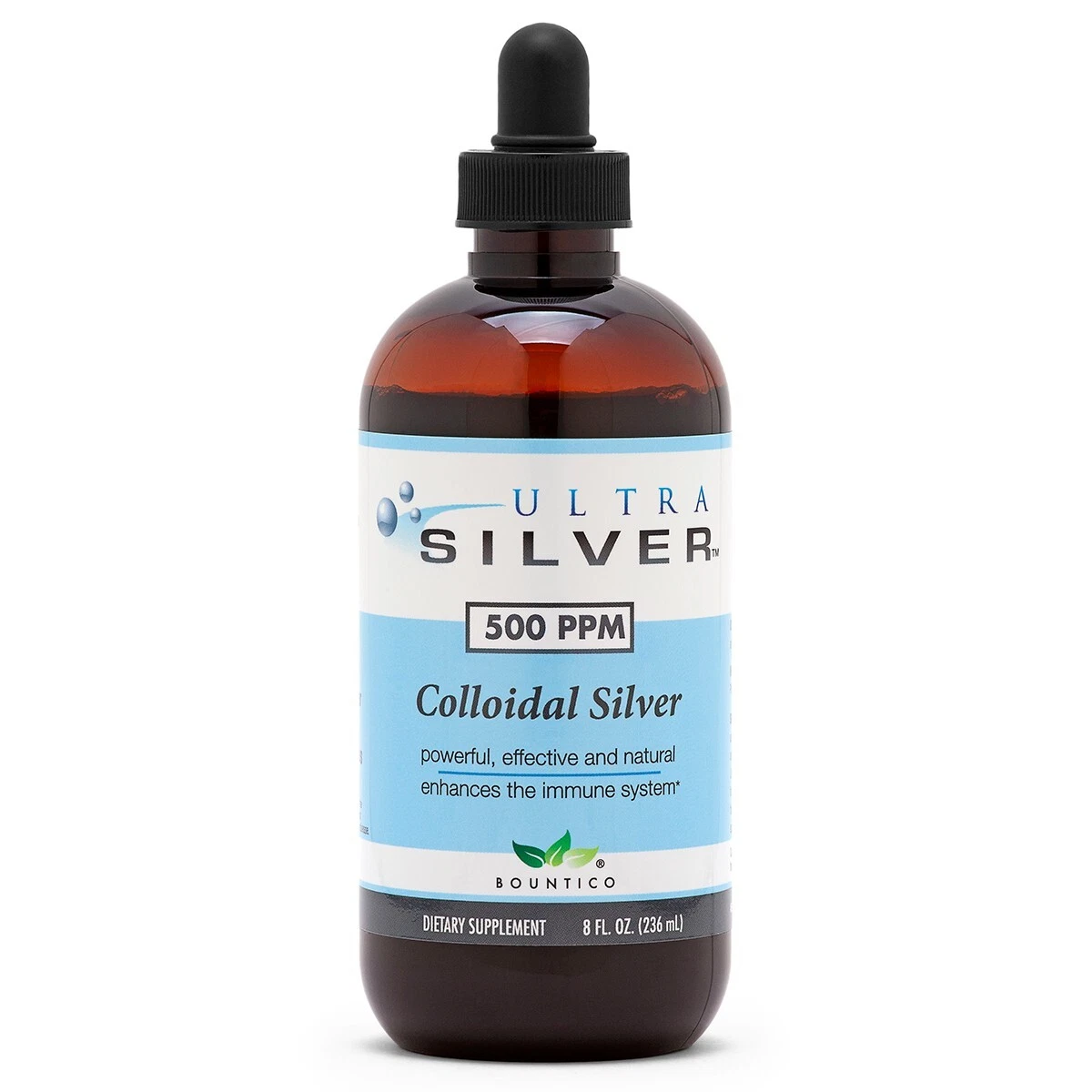 Ultra Silver Colloidal Silver 500ppm Liquid - 8oz w/Dropper - Plata Coloidal