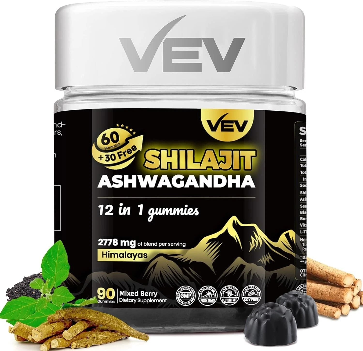 VEV Himalayan Shilajit Gummies for Men with Ashwagandha Sea Moss Black Seed
