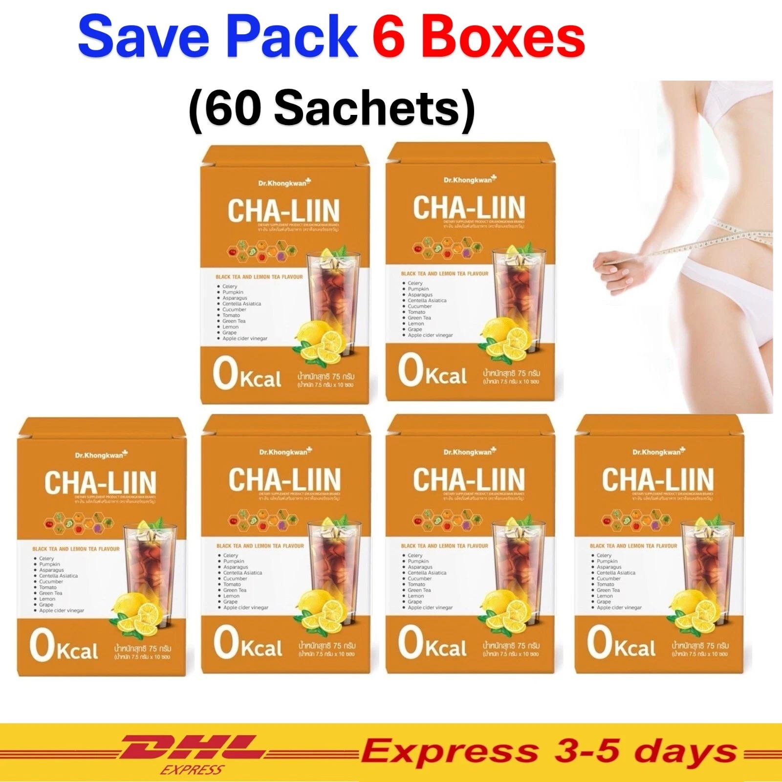 6X Cha-Liin Dietary Supplement Lemon Tea Flavor Weight Control Dietary Supplemen