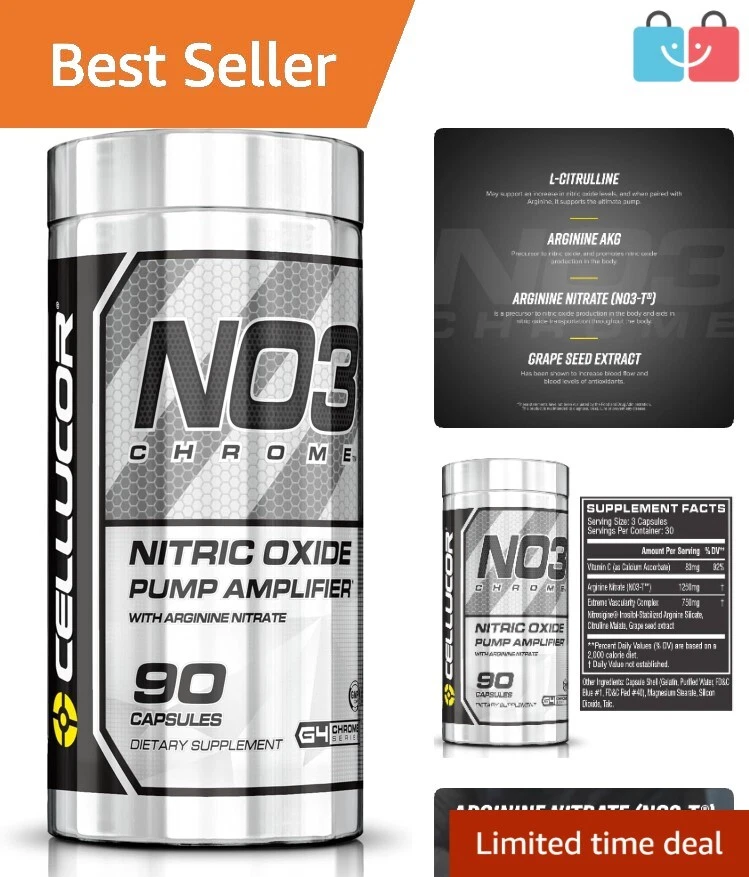 NO3 Chrome: 90 Clinically Studied Nitric Oxide Capsules for Lasting Muscle Pumps