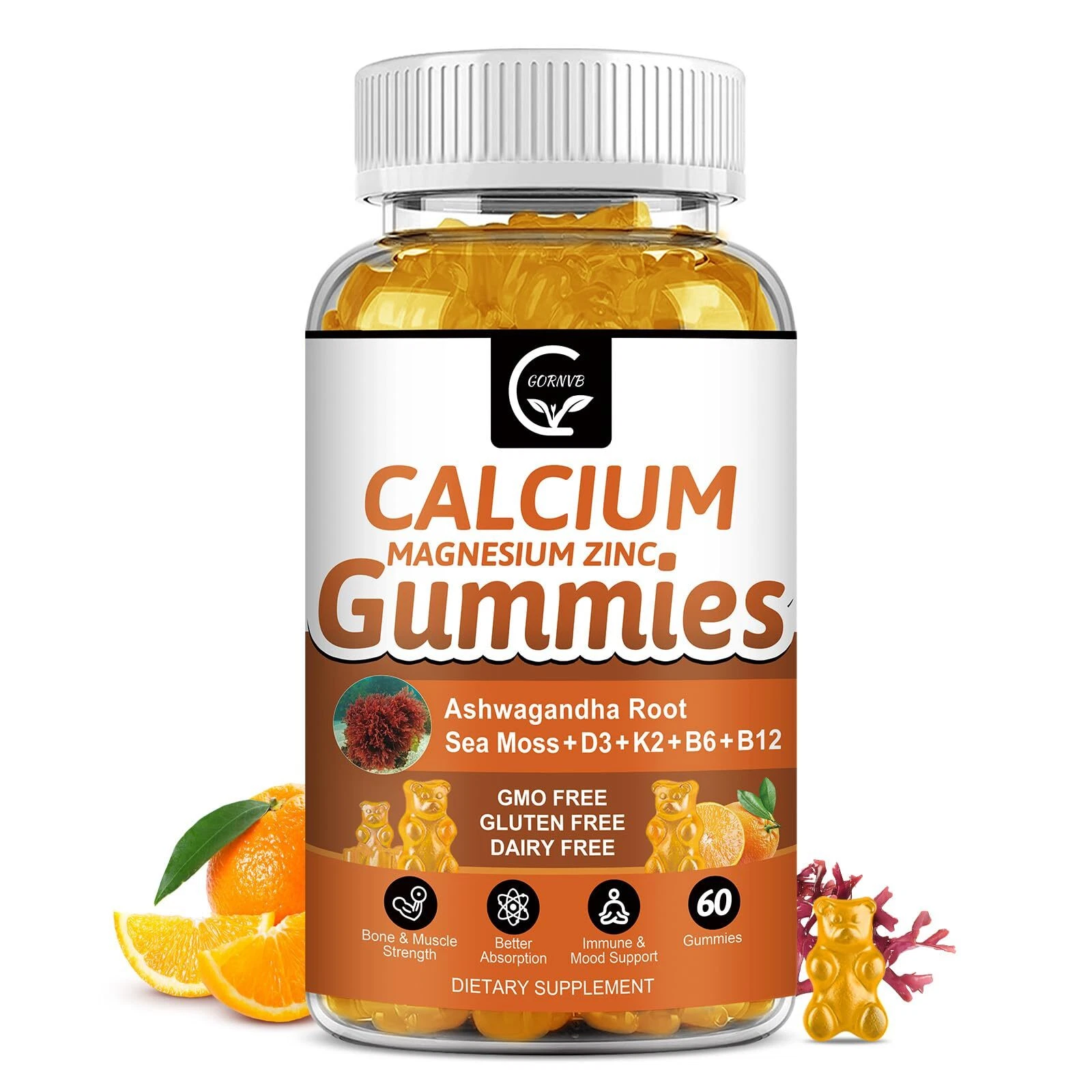 1200mg Calcium Gummies with Vitamin D3, K2, B12 & B6 for Bone, Muscle & Immune