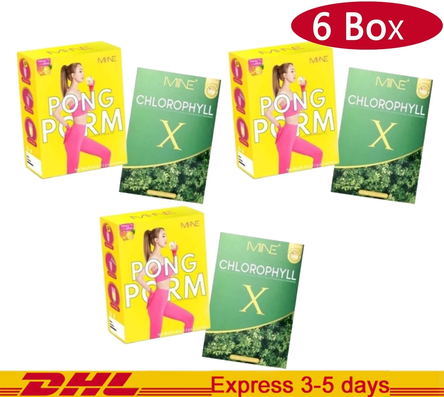 3X PONGPORM Drink Powder + 3X MINE Chlorophyll X Detox Weight Control Supplement