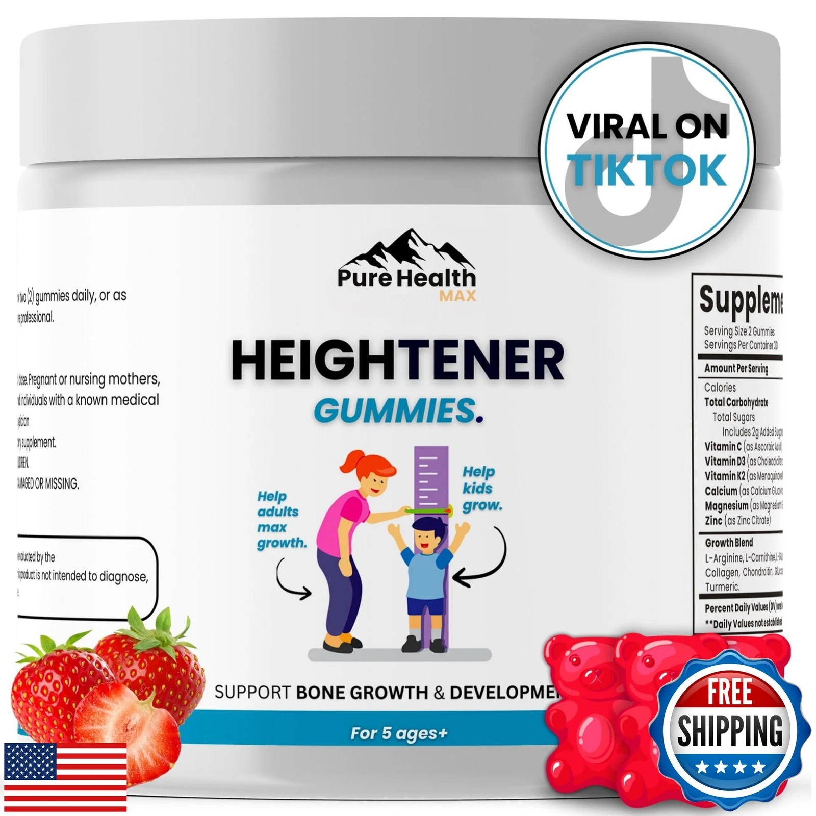 Heightener Gummies - Natural Height Growth Supplement for Kids, Teens and Adu