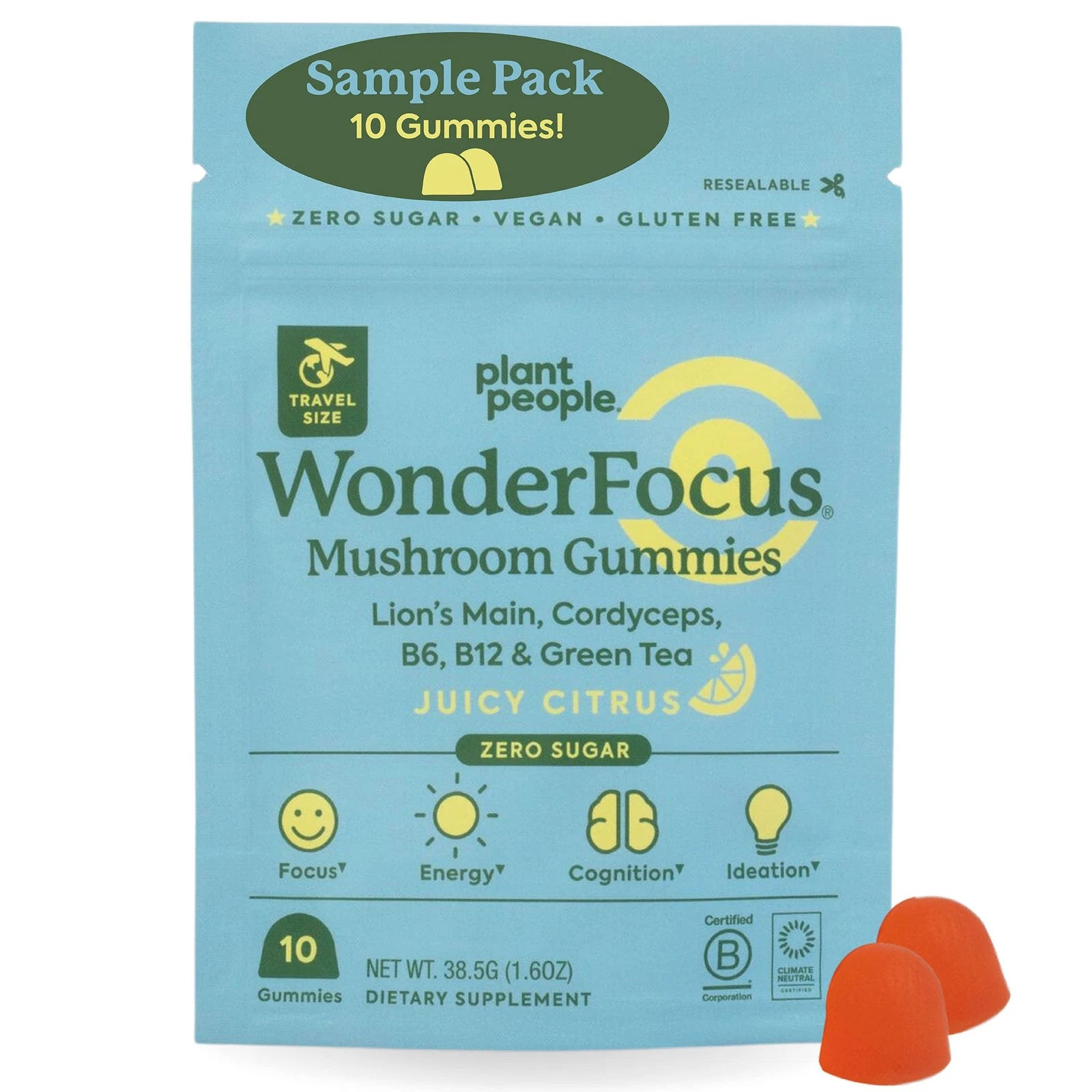 Plant People WonderFocus Mushroom Organic Gummies Mini with Lion’s Mane & Cor...