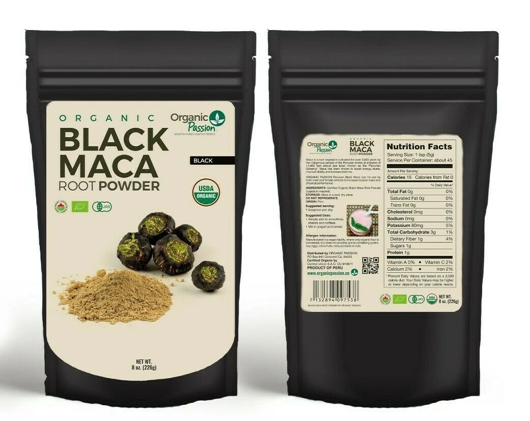 100% Organic Pure Black Maca Powder Gluten free from Peru