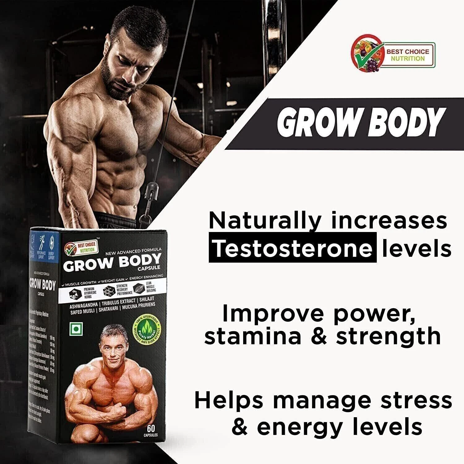 BODY GROW Fast Weight Gain Pills Muscle Gainer WEGHT GAIN 60 CAPSULES MEN