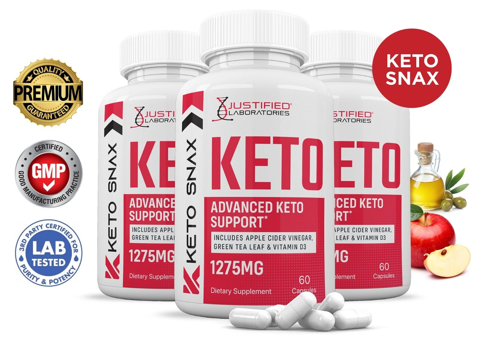 Keto Snax ACV Pills 1275 MG Stronger Than Gummies Keto Support 3 Bottle