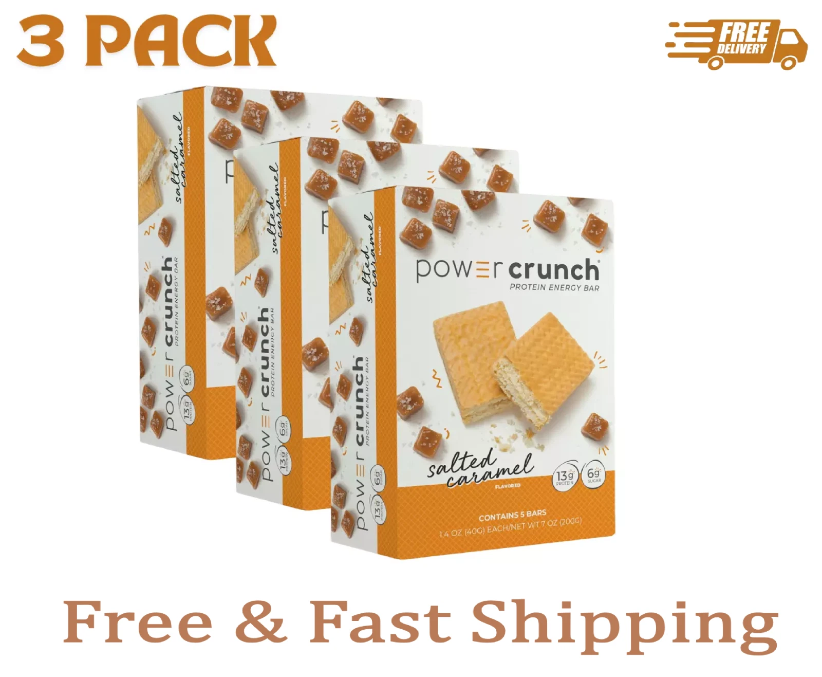 Power Crunch 5 Ct Per Box, 1.4 oz Original Protein Energy Bars, Salted Caramel