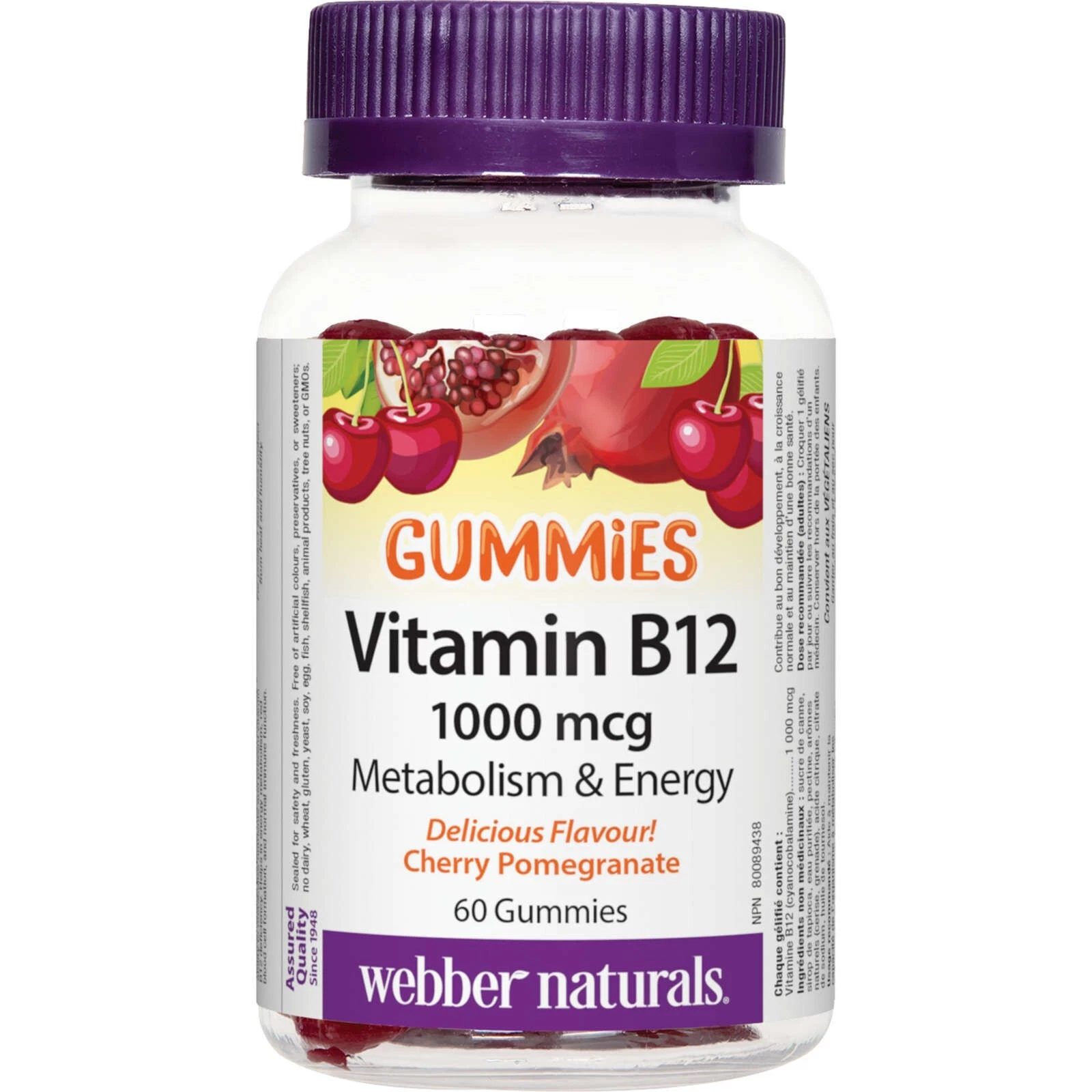 Webber Naturals 비타민 B12 구미 1000mcg 신진대사 에너지 부스트 60개 새 제품