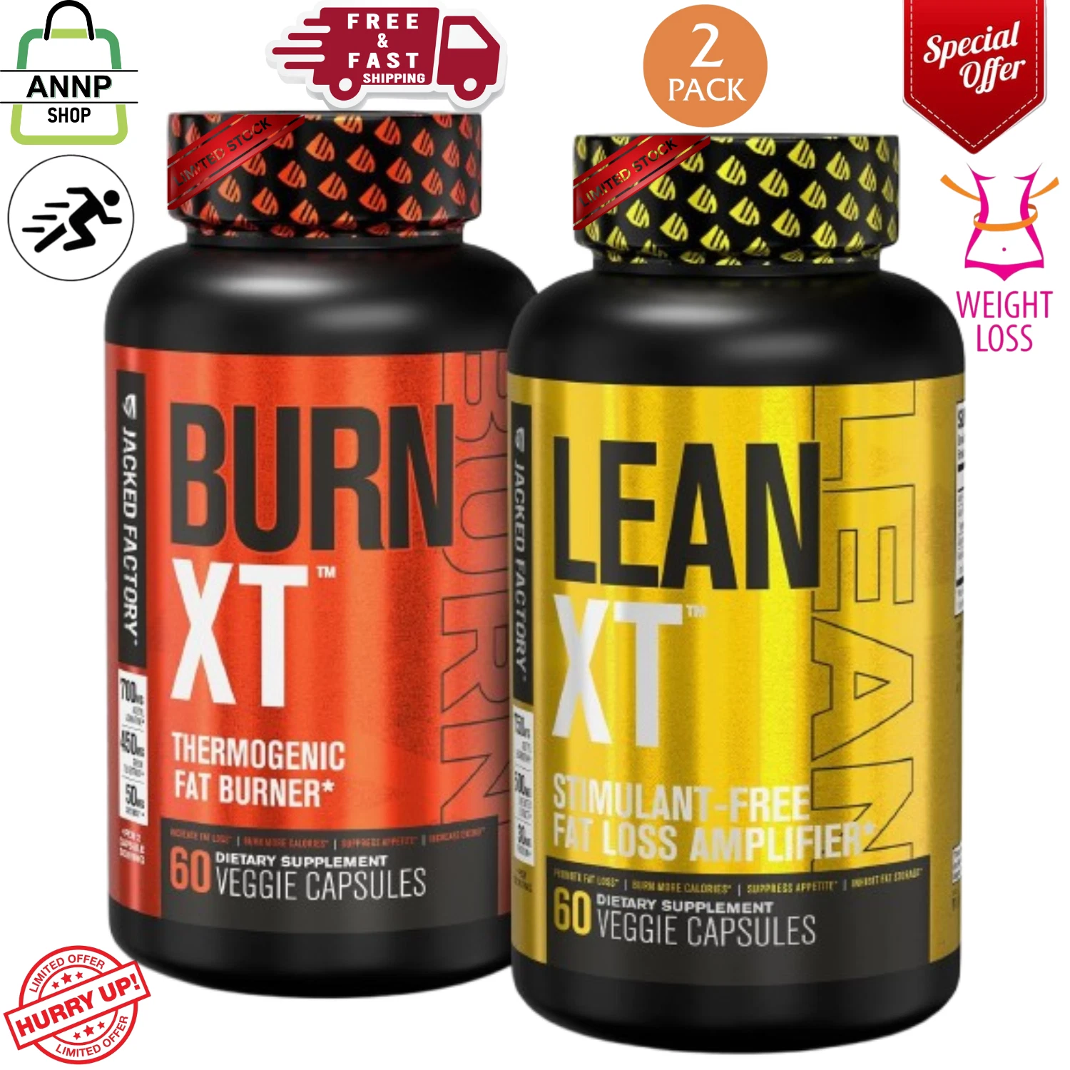 Burn XT Thermogenic Fat Burner & Lean XT Caffeine Free Weight Loss Supplement US