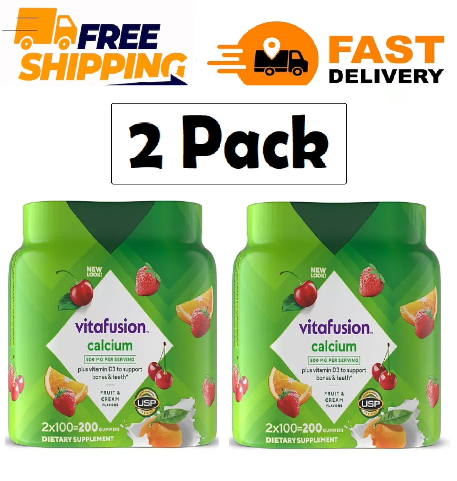 Vitafusion Calcium + D3 Vitamin Gummies 200 ct, Pack of 2