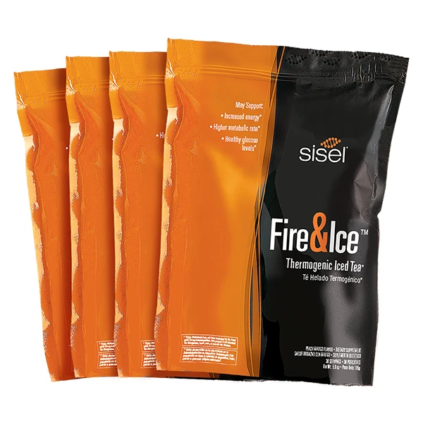 4 PACK Sisel Fire&Ice Peach Mango Thermogenic Iced Tea 30 sachets/ each