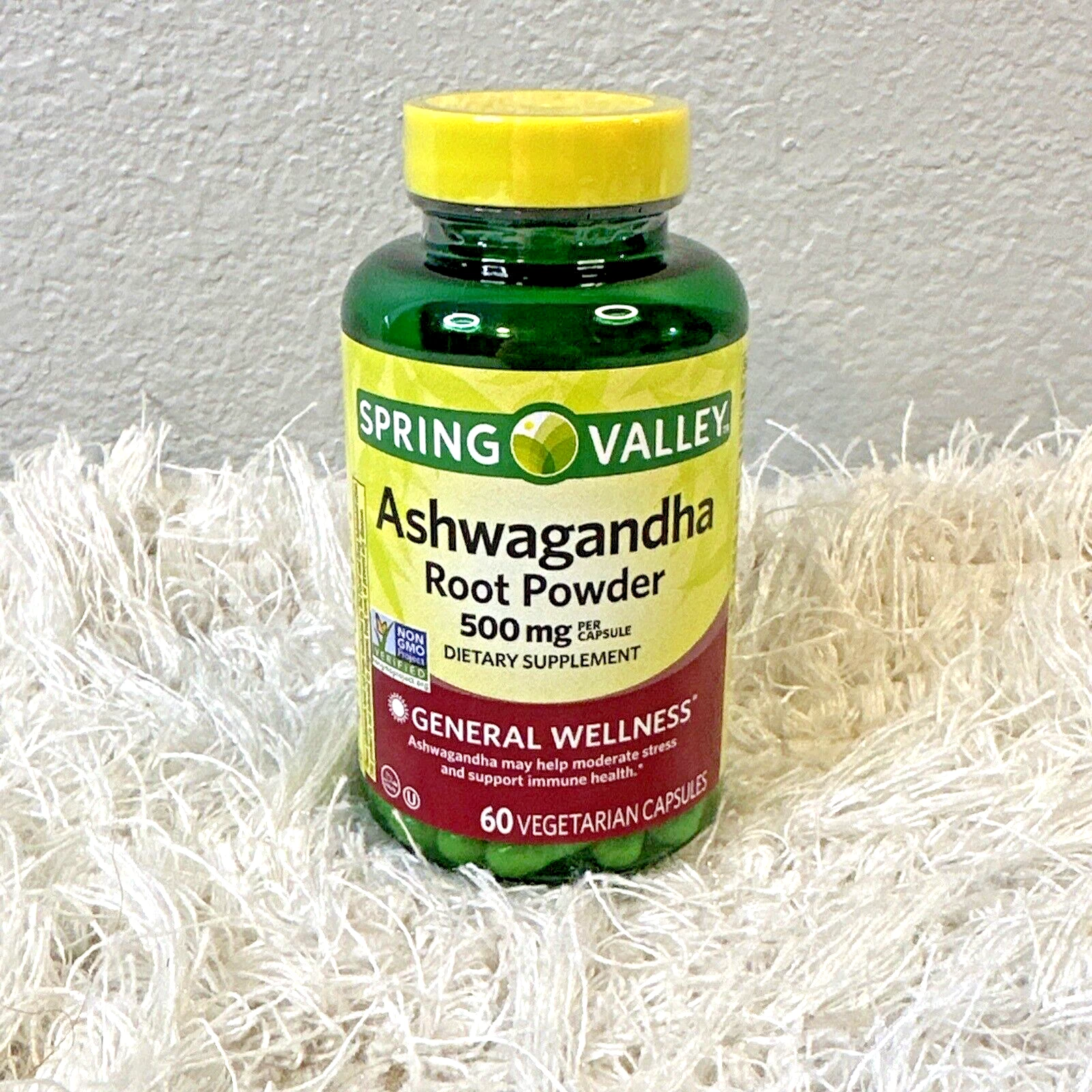 NEW Spring Valley Ashwagandha Root Powder 500 mg 60 Capsules Exp 9/2026