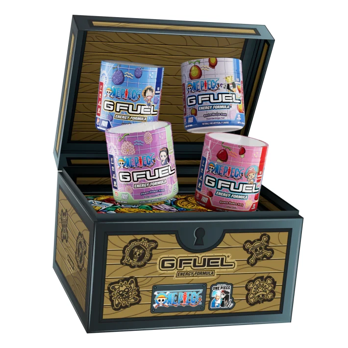 G Fuel One Piece Treasure Chest Collector's Box 4 Mini Energy Tubs Flavors GFUEL
